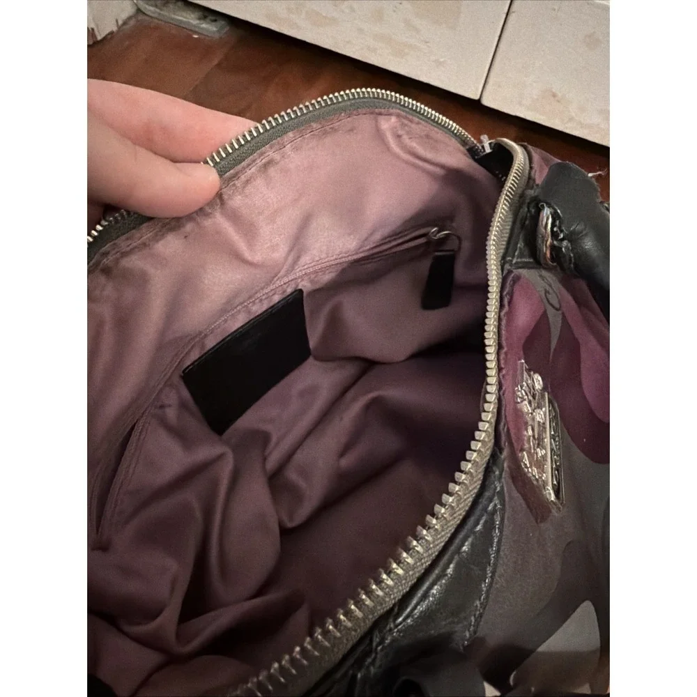 Coach Madison Sophia Sateen Clover Purse Handbag Black Purple Gray 15946
